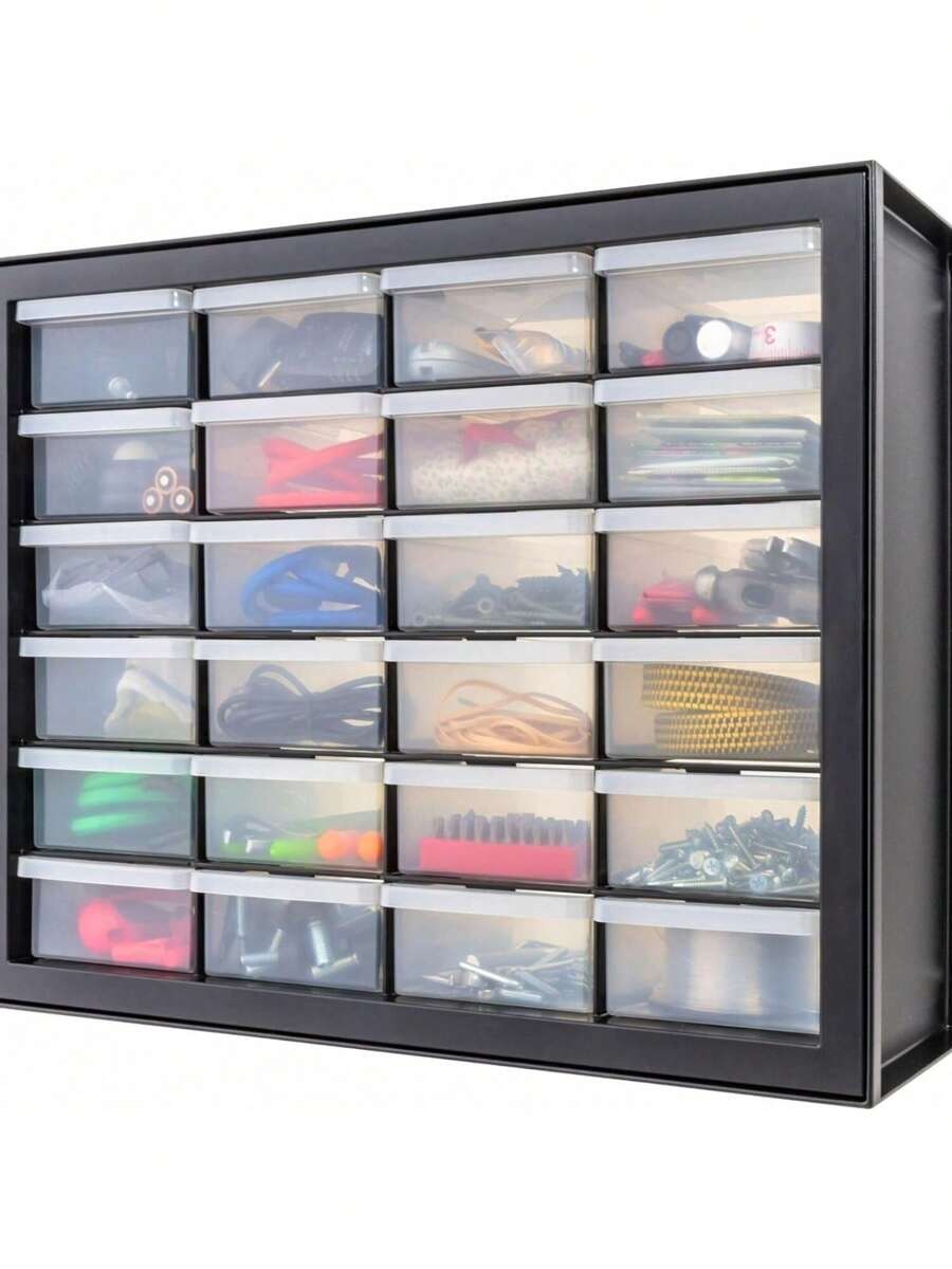 Screw Organizer, Hardware Storage Organizer, 24 Drawer Parts Cabinet, Plastic Drawer Storage For Hardware Crafts, Small Parts, Nuts, Bolts, Tool Organizer Storage, Scrapbook Art Hobby - Black