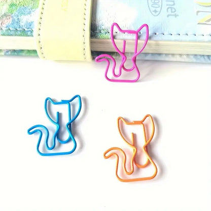 50 piece set of 7-color mixed cat shaped paper clips - durable metal office supplies