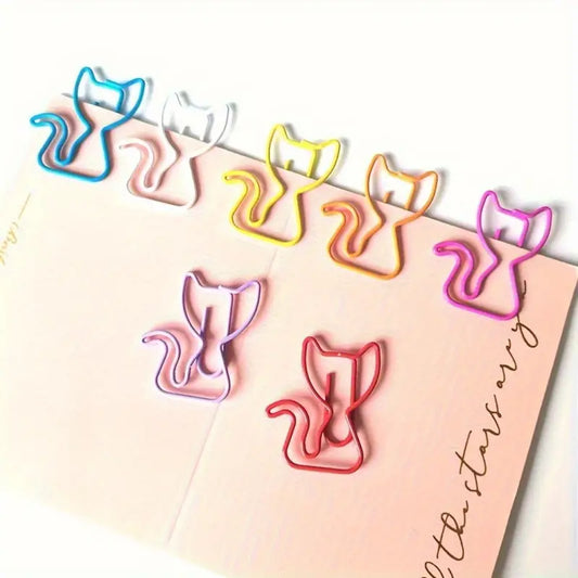 50 piece set of 7-color mixed cat shaped paper clips - durable metal office supplies