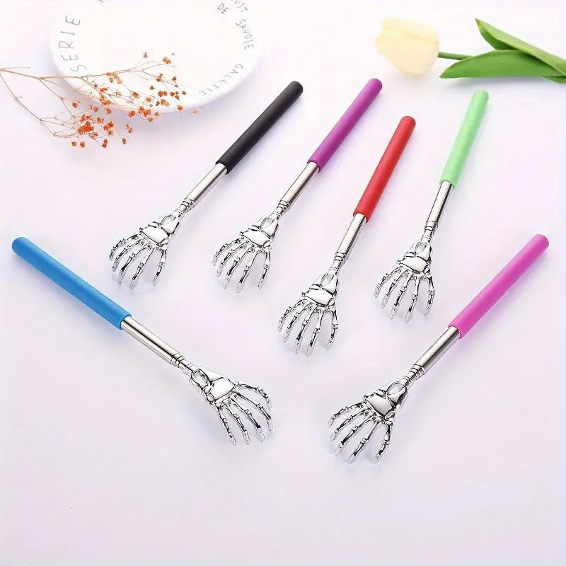 5pcs 5-Piece Extendable Stainless Steel Skeleton Hand Back Scratchers with Comfort Grips for Easy Itch Relief and Home Wellness